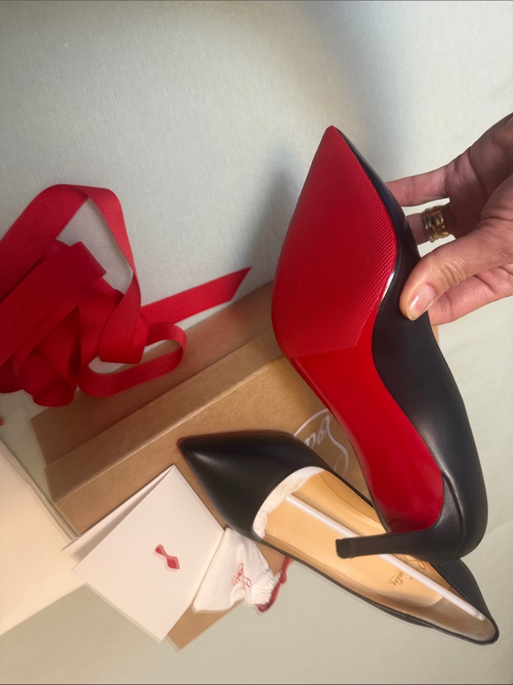 Christian Louboutin Black Pointed Leather Stiletto Pumps - Picture 3 of 4